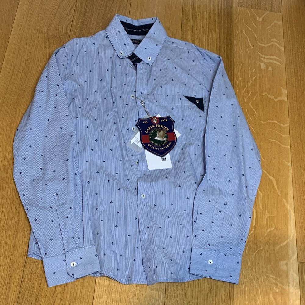 NWT Lapin House Blue Kids Button Down Shirt Luxury Details
